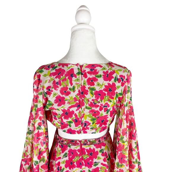 Mac Duggal Floral Printed Short Bell Dress 2 Pink NWT - Picture 8 of 12